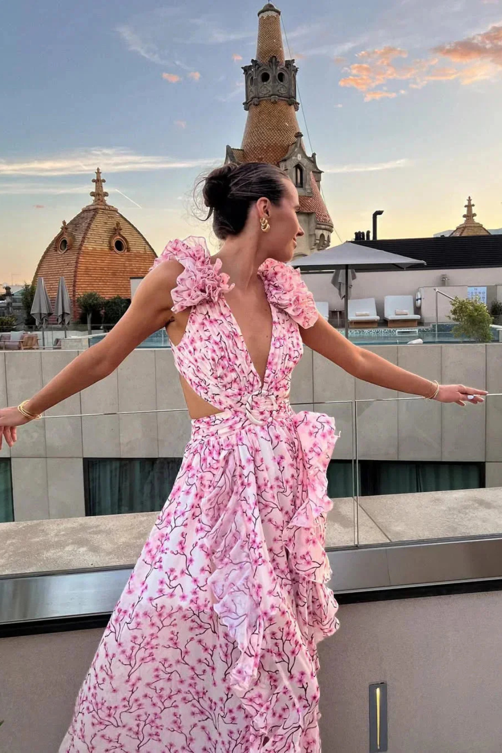 Violet  - Pink Floral Ruffled Maxi Dress
