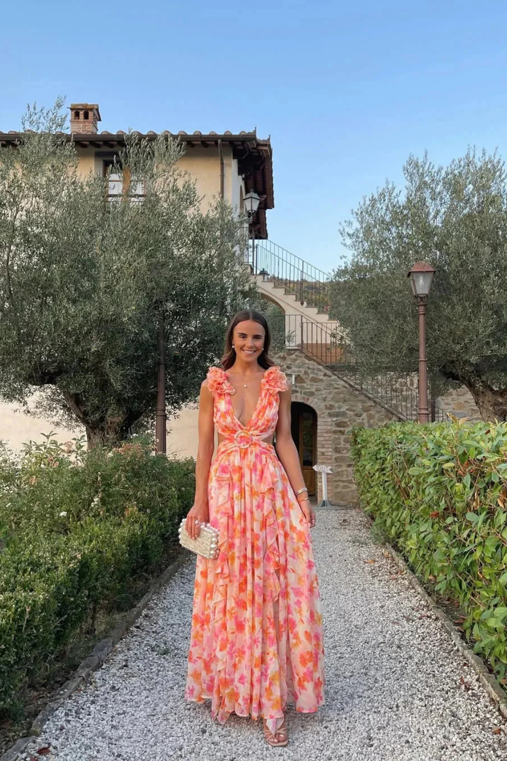 Violet  - Pink Floral Ruffled Maxi Dress