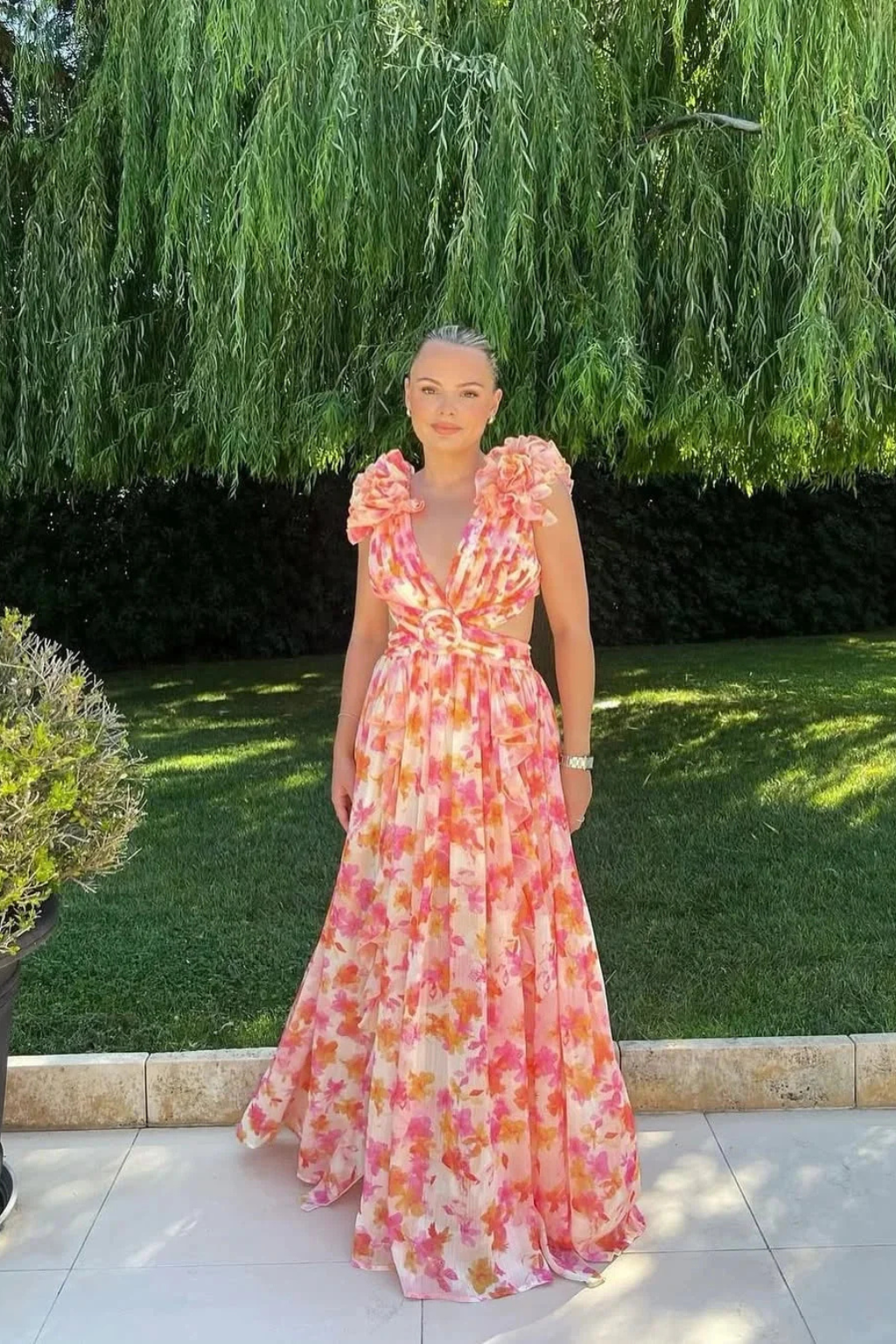 Violet  - Pink Floral Ruffled Maxi Dress