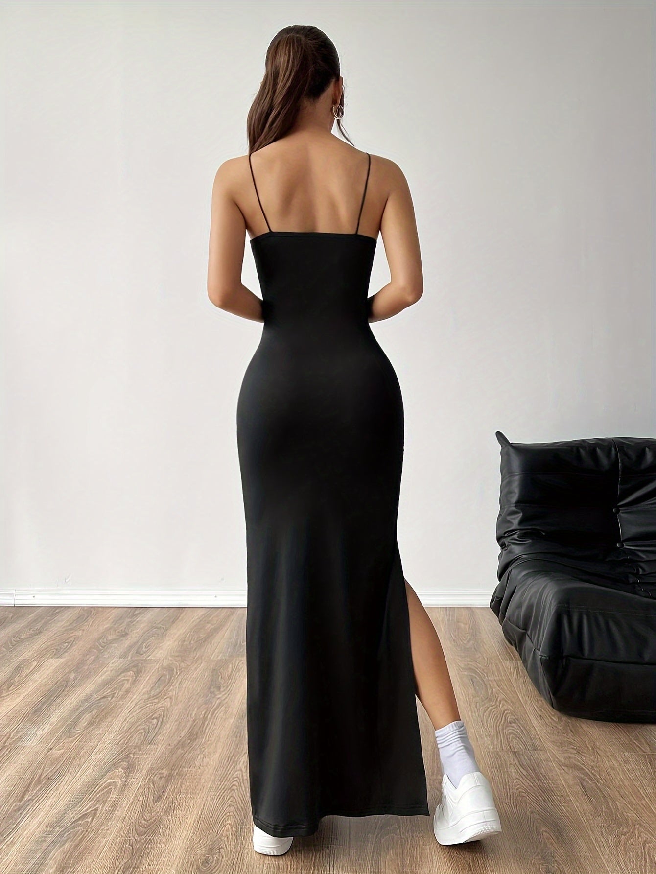 Wendy  - Sleek Black Bodycon Maxi Dress