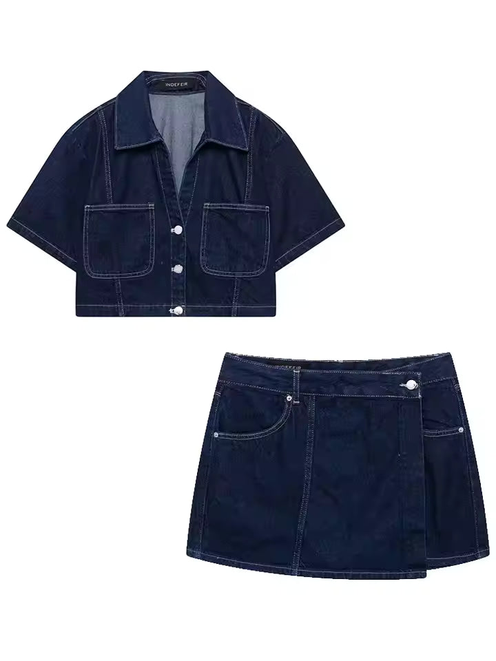 Whitney  - Coordinated Short-Sleeve Crop Top And Skort Set