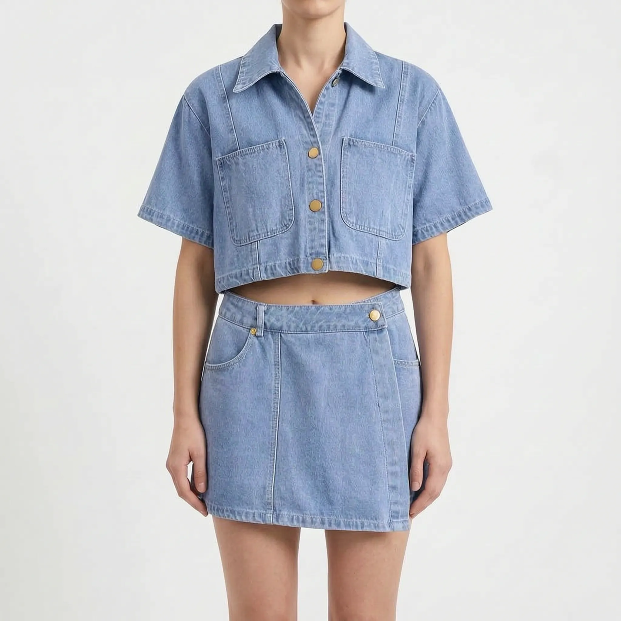 Whitney  - Coordinated Short-Sleeve Crop Top And Skort Set