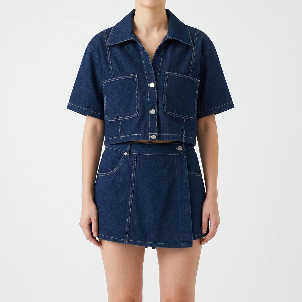 Whitney  - Coordinated Short-Sleeve Crop Top And Skort Set