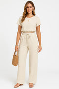 Whitney Collection | Women's Two-Piece Set with Drawstring Waist and Wide Leg Pants | Comfortable Crop Top for Casual Wear 0