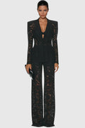 Women's Floral Lace Trouser Suit | Elegant Tailored Evening Pantsuit 0