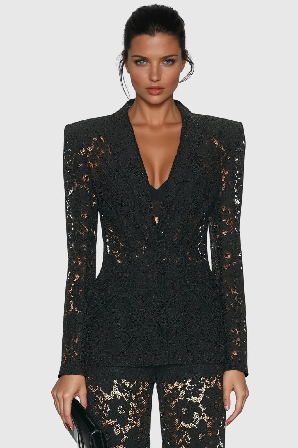 Women's Floral Lace Trouser Suit | Elegant Tailored Evening Pantsuit 2