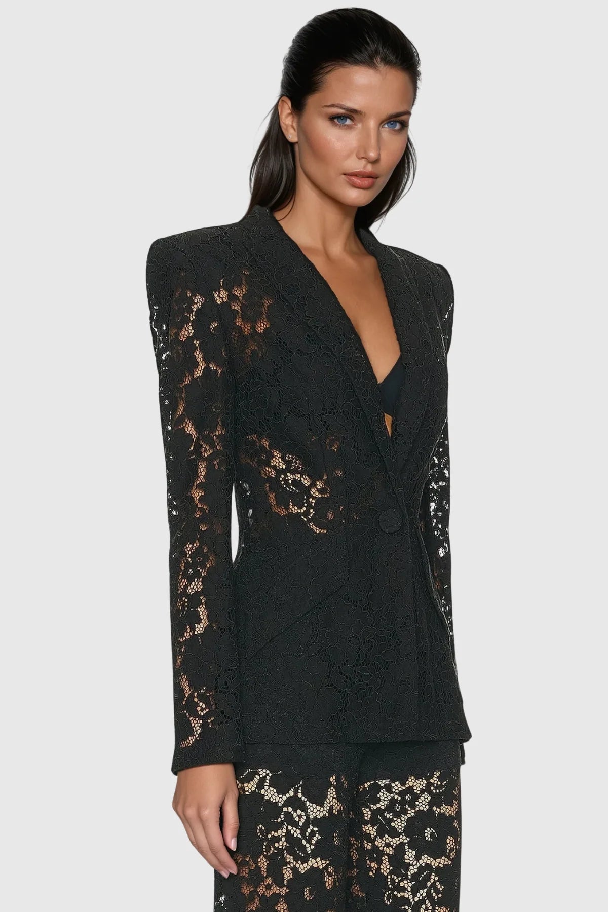 Women's Floral Lace Trouser Suit | Elegant Tailored Evening Pantsuit 3
