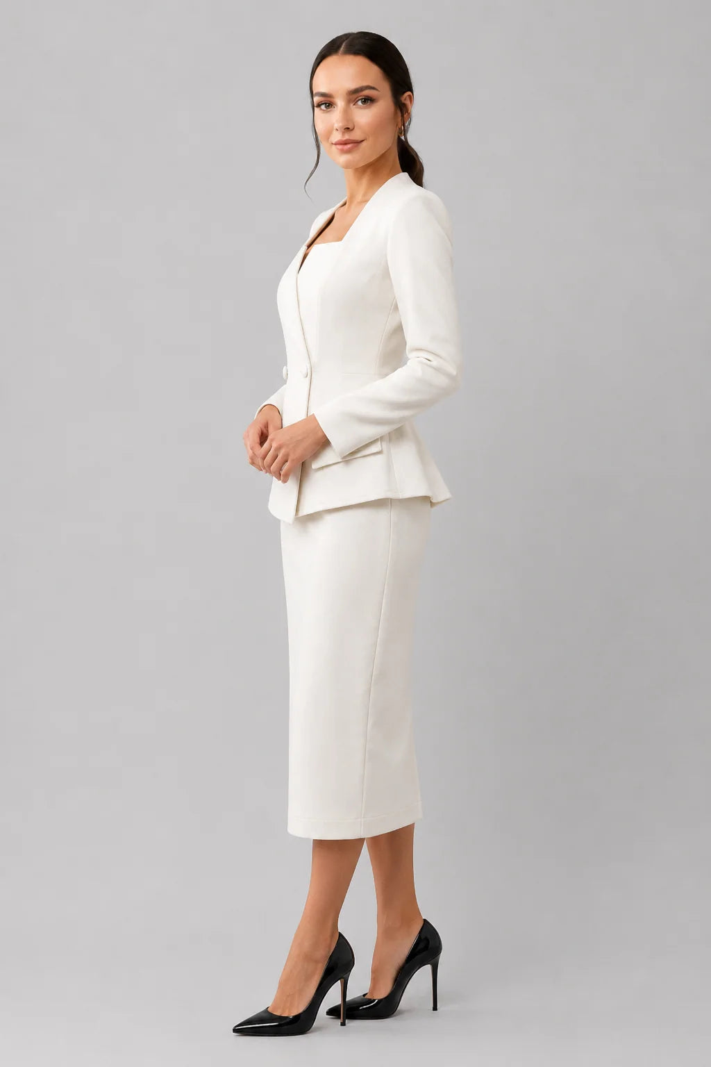 Women's Structured Polyester Suit | Elegant Tailored Two-Piece Office Set 2