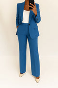 Women's Tailored Polyester Pant Suit Set | Elegant Two-Piece Wide-Leg Trousers 0