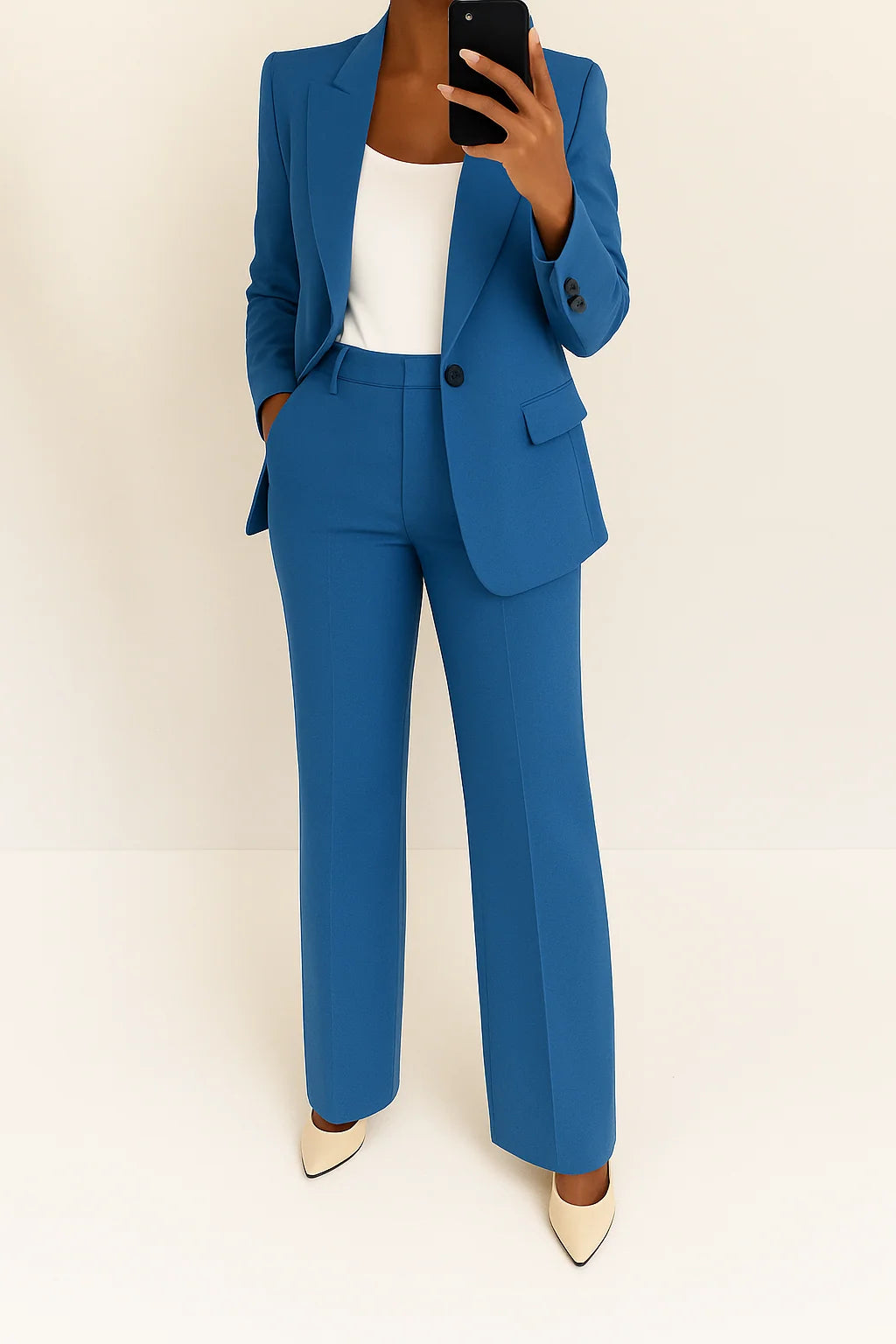 Women's Tailored Polyester Pant Suit Set | Elegant Two-Piece Wide-Leg Trousers 0