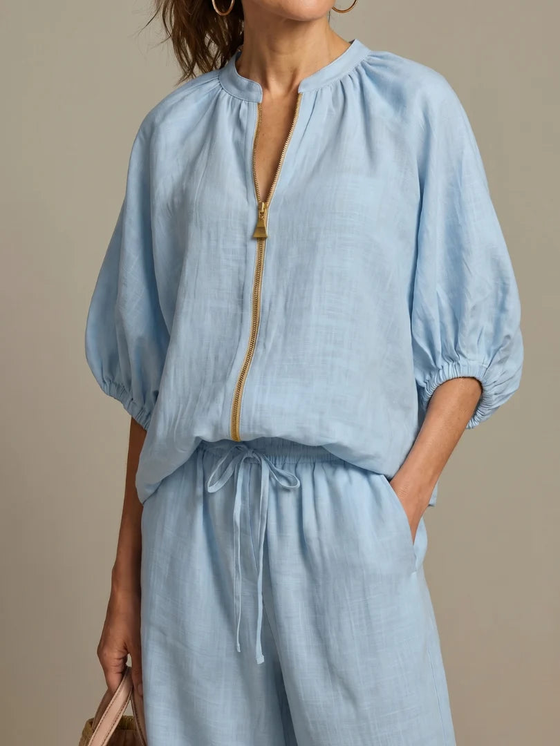 Women's Textured Cotton Loungewear Set | Relaxed Bohemian Two-Piece Outfit 2