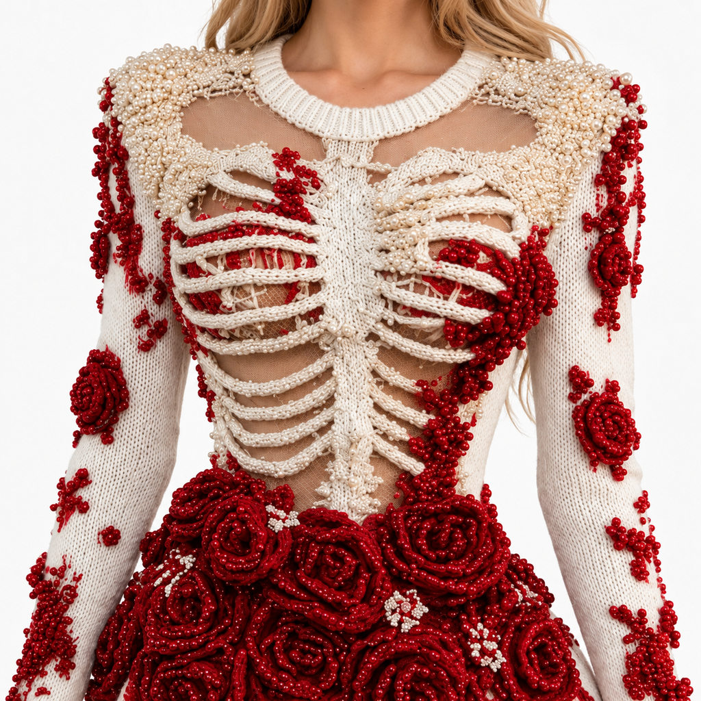 Halloween Ribcage Cutout Knitted Mini Dress